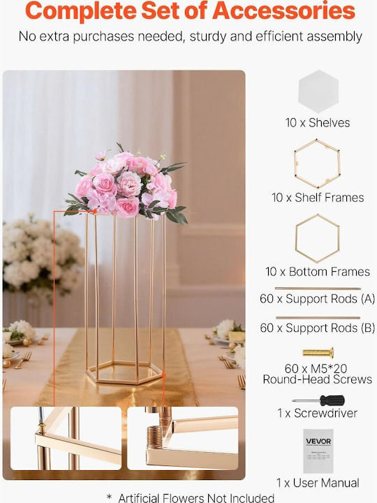 Wedding Flower Base Vevor 10 Pieces Flower Base Column 60cm Flower Bases Acrylic Laminate Hexagonal Cubic Flower Display Base Wedding Party Birthday Home Gold Centerpiece Bases