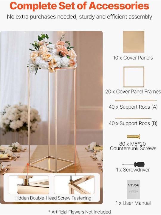 Wedding Flower Base Vevor 10 Pieces Flower Base Column 80cm Flower Bases Metal Laminate Gold Rectangular Flower Presentation Base Wedding Party Birthday Home Gold Centerpiece Bases