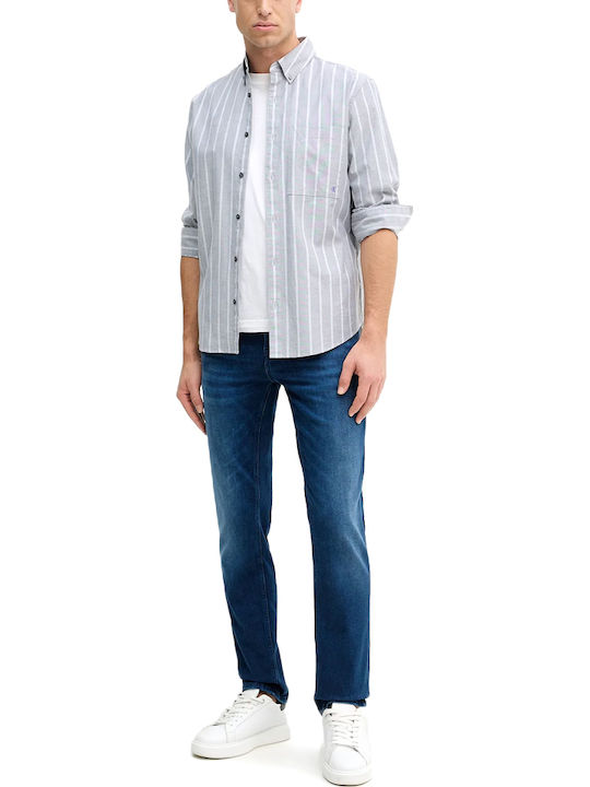 Long-sleeved Cotton Shirt Striped Grey-white