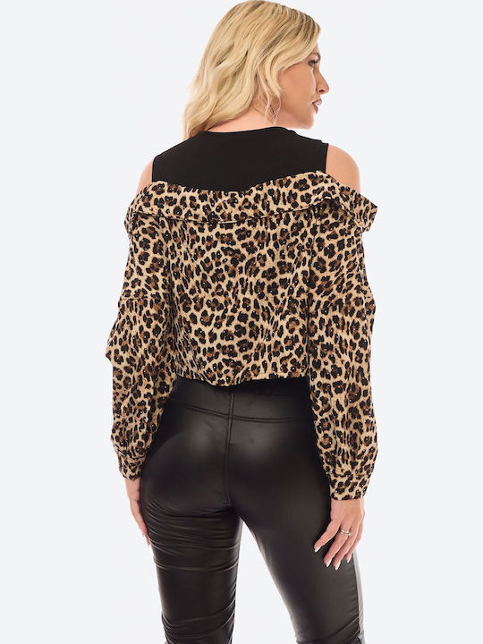 Damen Bluse Tierdruck Black