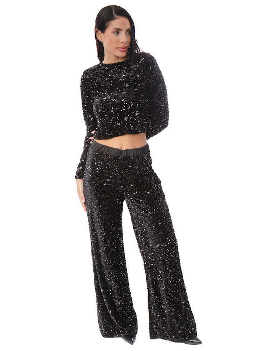 Black Velour Pantaloons With Sequins Black Velour Pantaloons With Sequins