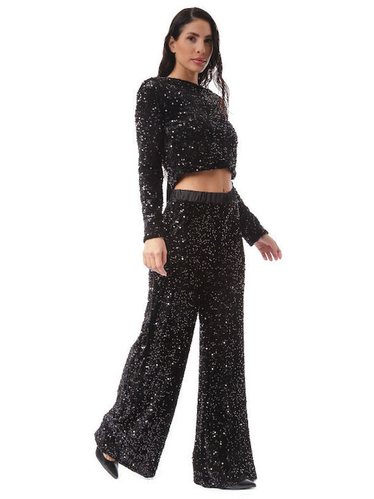 Black Velour Pantaloons With Sequins