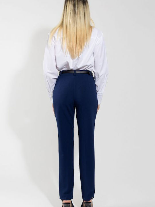 Dama Tesatura Pantaloni cu Croială Dreaptă Navy Blue