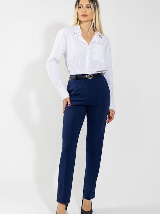 Dama Tesatura Pantaloni cu Croială Dreaptă Navy Blue
