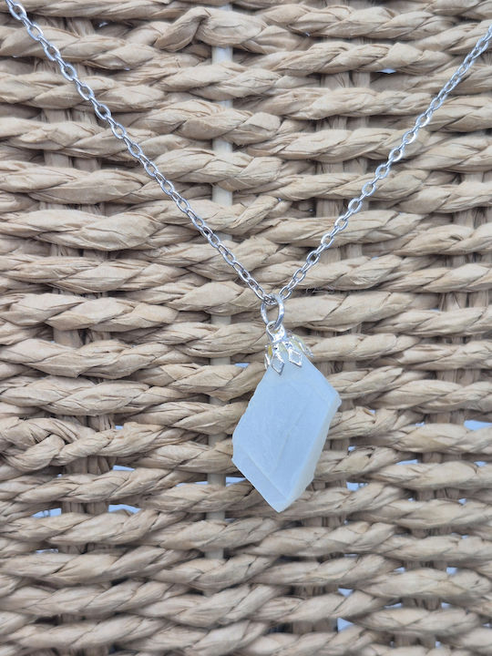 Halskette Unbearbeiteter Mondstein – Stahlkette 25 cm Handgefertigtes Schmuck
