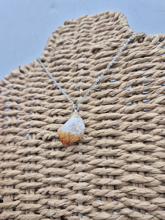 Necklace Raw Citrine Points – Steel Chain 25 Cm