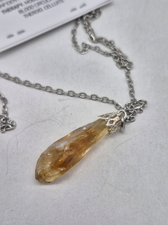 Natural Citrine Point Necklace – Steel Chain 25 cm