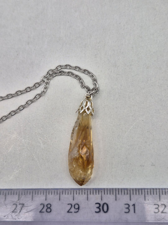 Natural Citrine Point Necklace – Steel Chain 25 cm