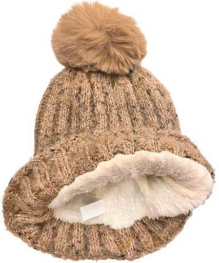 Frauen Set mit Beanie Gestrickt in Braun Farbe