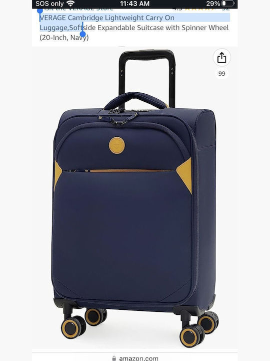 Verage Medium Travel Suitcase Fabric Blue with 4 Wheels Height 68cm