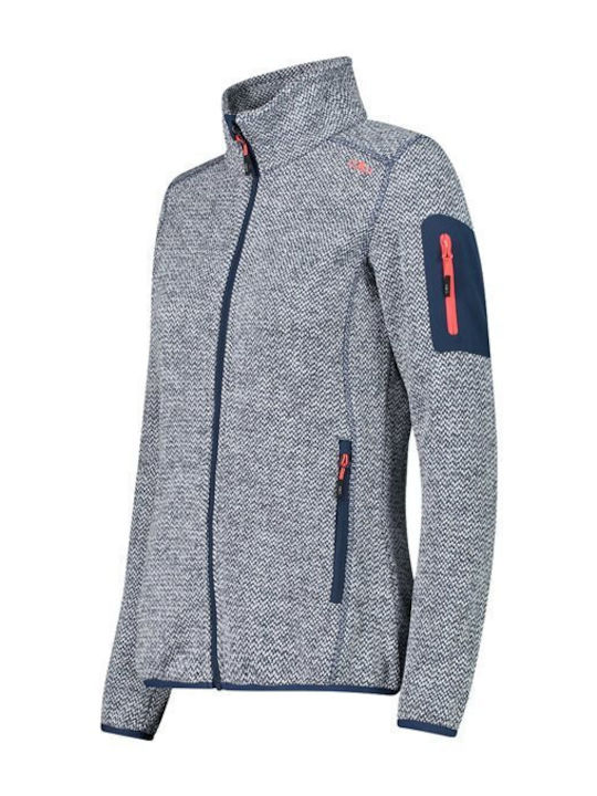Fleece Women's Knitted Cardigan Blue
