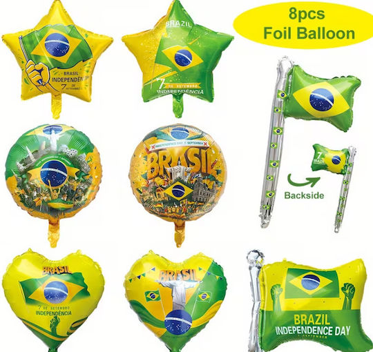 Set of 8 Yellow Green Balloons Brazil Theme