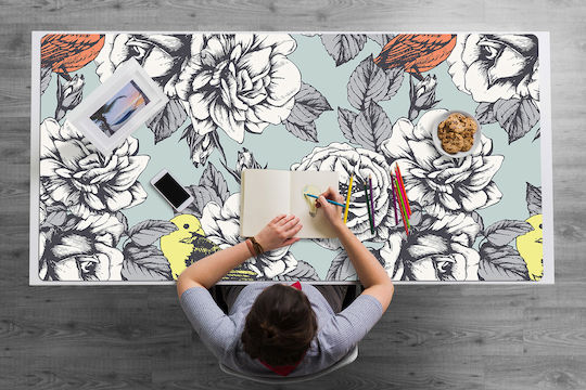 Decorative Desk Pad Home Office Roses Birds 100x50 Cm