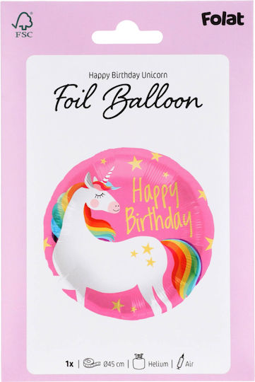 Foil Balloon Happy Birthday Unicorn Pink 45cm