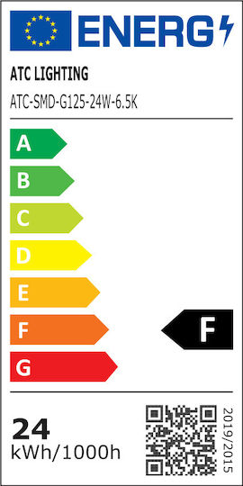 ATC LED Glühbirne 24W 125mm für E27 Glühbirnensockel und G125 Form Kühles Weiß 2500lm