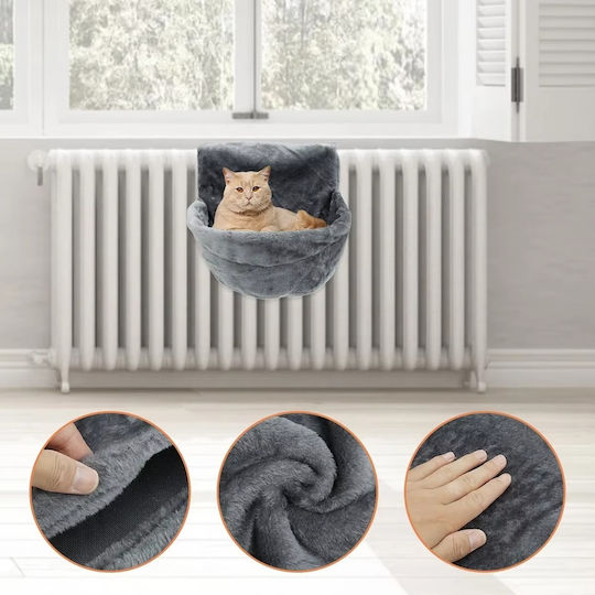 Hammock – Round Cat Bed Hook – L45.5xW39xH34cm – Velvet Plush Fabric – Metal Frame – Gray