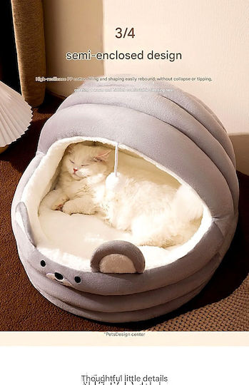 Cat and Dog Nest Semi-Enclosed Toy M40xW40xH33cm Removable Pp Cotton Cushion Non-Slip Base Gray
