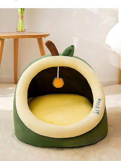 Semi-Enclosed Cat & Dog Nest Toy M40xW40xH33cm Removable Cushion Zipper & PP Cotton Non-Slip Bottom Green