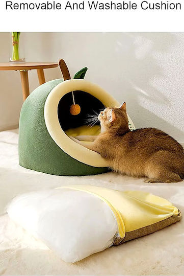 Semi-Enclosed Cat & Dog Nest Toy M40xW40xH33cm Removable Cushion Zipper & PP Cotton Non-Slip Bottom Green