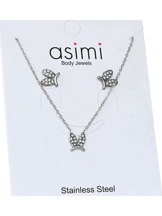 Asimi Body Piercing Set mit Halskette & Ohrringe aus Stahl mit Steinen