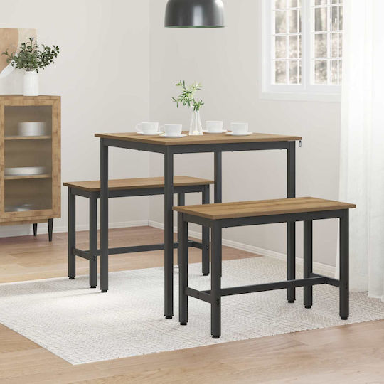 Artisan Dining Room Table Wooden with Metal Frame Brown 70x70x75cm