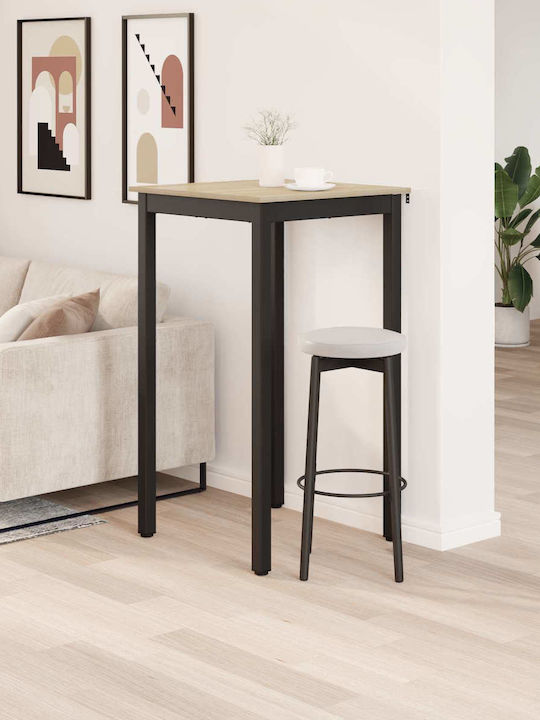 Table Dining Room Wooden with Metal Frame Gray 60x60x105cm
