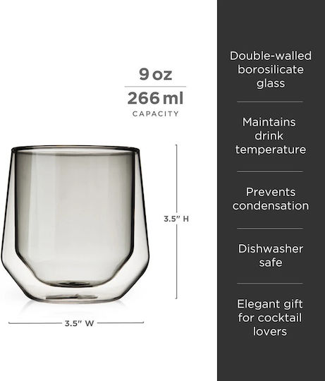 Aurora Set of Glasses Cocktail/Drinking / White Wine / Coffee/Freddo made of Glass in Gray Color 266ml 2pcs