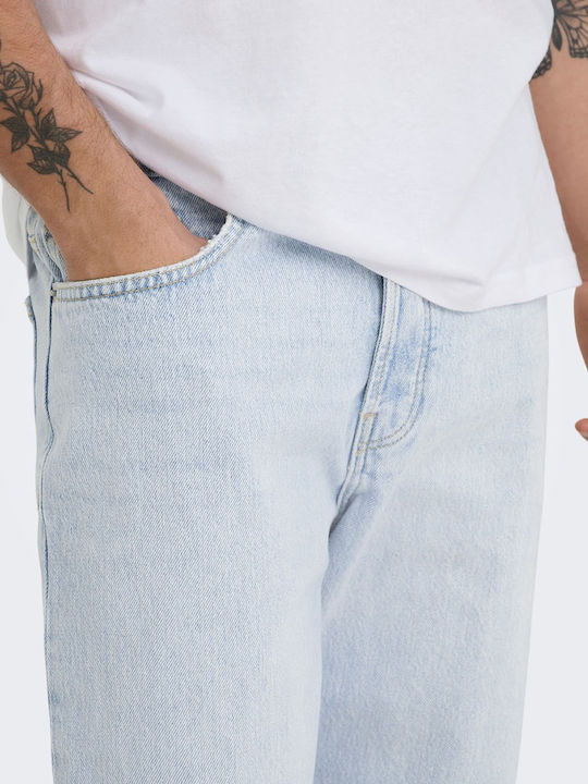 Ανδρικό Παντελόνι Τζιν με Relaxed Straight Εφαρμογή Light Blue Denim