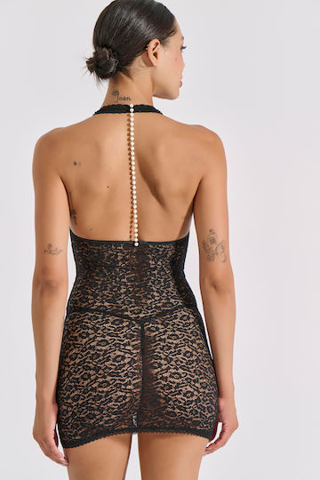 Milena by Paris Set Sexy Nightgown with Lace Black 003454-Black
