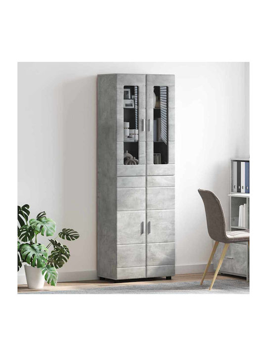 Highboard Επιδαπέδια Βιτρίνα Σαλονιού από Μοριοσανίδα με Τζάμι Γκρι 60x35x182cm