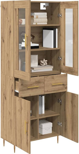 Highboard Hängende Wohnzimmer Vitrine aus Spanplatte in Artisan-Eiche mit Glas 69.5x34x180cm
