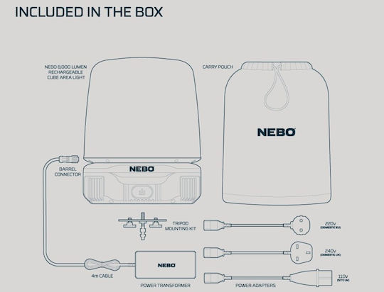 Nebo Rechargeable Work Light with Extension Cord LED IP54 with Brightness up to 8000lm