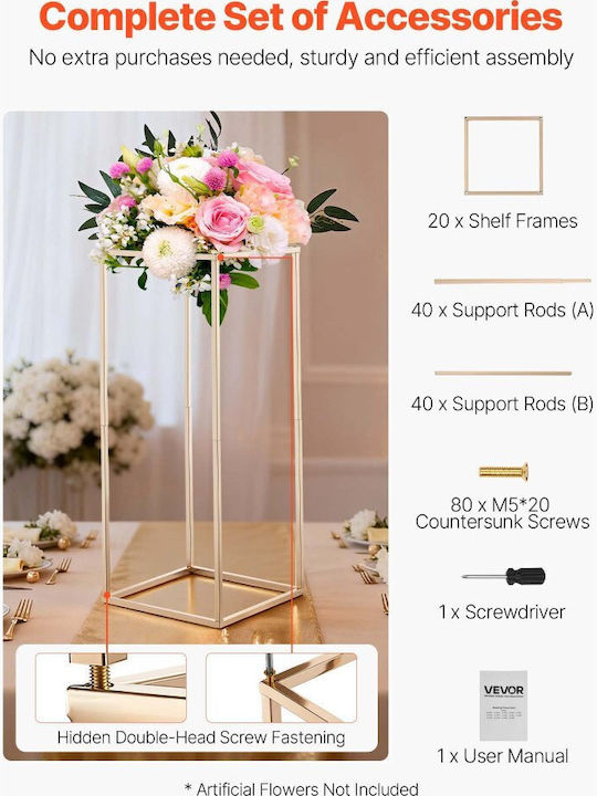 Wedding Flower Base Vevor 10 Pieces Flower Base Column 60cm Flower Bases Hidden Screw Rectangular Cubic Florist Shelf Wedding Party Birthday Home Gold Centerpiece Bases