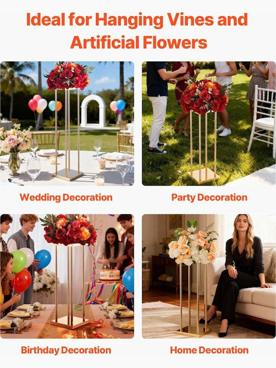 Wedding Flower Base Vevor 10 Pieces Flower Base Column 80cm Flower Bases Metal Laminate Cylindrical Cubic Flower Display Base Wedding Party Birthday Home Gold Central Decoration Bases