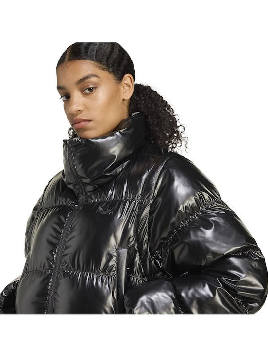 Essentials Glossy 2in1 Women's Crop Puffer Jacket for Winter Black