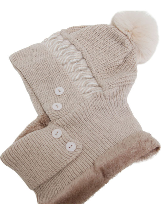 Set with Beanie Knitted in Beige color