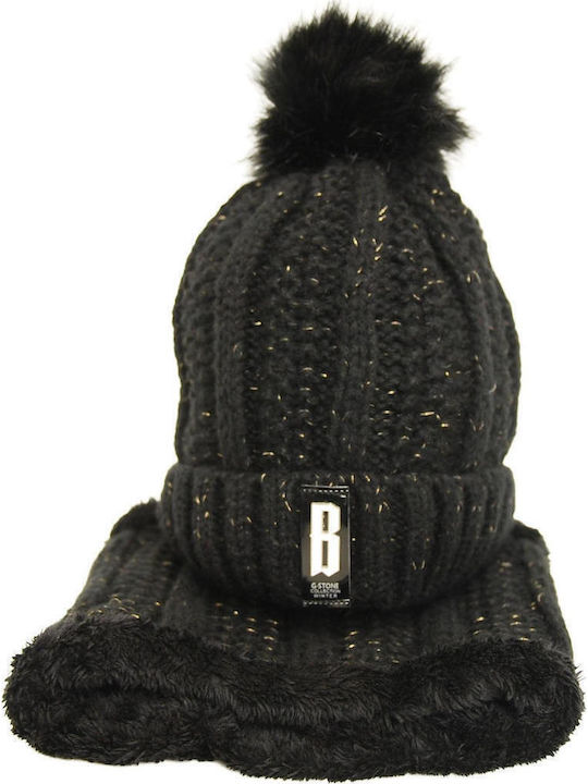 Set with Beanie Knitted in Black color