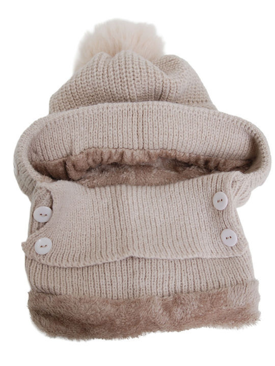Set with Beanie Knitted in Beige color