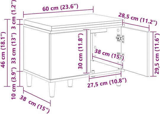 Έπιπλο Εισόδου με Παγκάκι Καπνιστό Δρύς 60x38x46εκ.