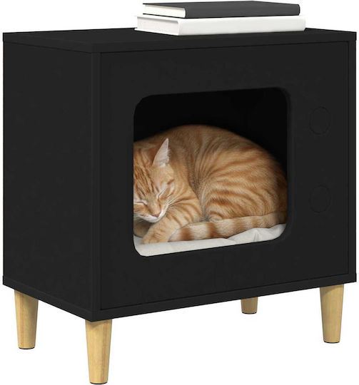 Vidaxl Cat House Black 51 x 30 x 52 cm Engineered Wood