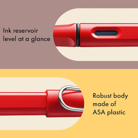 Lamy Safari 016 Stilou Fine Roșu Din Plastic Cu Cerneală Albastră