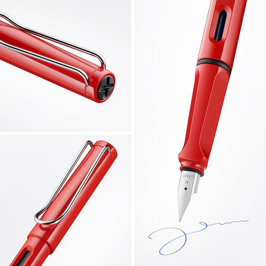 Lamy Safari 016 Stilou Fine Roșu Din Plastic Cu Cerneală Albastră