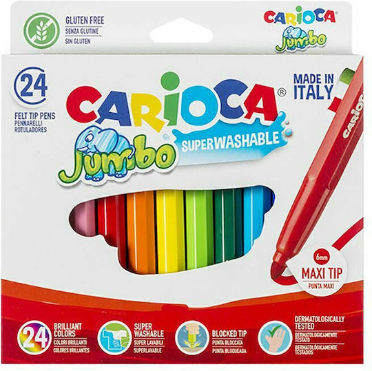 Carioca Jumbo Washable Drawing Markers 6mm Thick Set 24pcs (6 Packages)