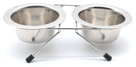 Croci Steel Dos Metallischer Futter- und Wasserschale für Hund & Katze mit Gestell 2,84 l in Silber Farbe 2 Stück