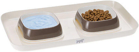 Ferplast Tray Plastic Bowl Food & Water for Dog & Cat with Base 2x 400ml in Gray Color