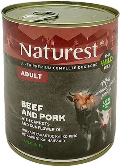 Naturest Nassfutter Hunde in Dose mit Schweinefleisch, Rindfleisch, Kalb, Karotte, Huhn, Fleisch, Gemüse und Reis ohne Getreide 800gr