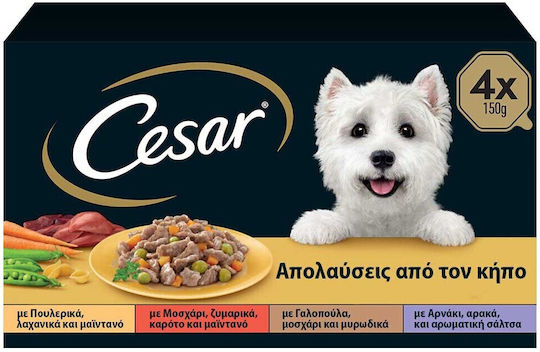 Cesar Multipack Υγρή Τροφή Σκύλων σε Ταψάκι με Αρνί, Βοδινό, Κοτόπουλο και Μοσχάρι 4x150gr