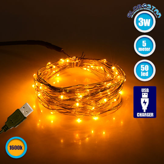 50 Lichterketten LED 5m. Warmes Weiß USB in Zeichenfolge 1Stück