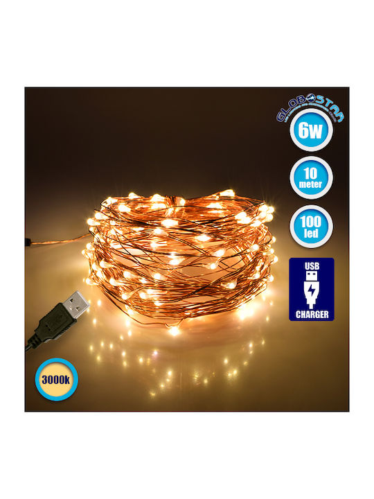 100 Λαμπάκια LED 10μ. Θερμό Λευκό USB σε Σειρά 100 Λαμπάκια LED 10μ. Θερμό Λευκό USB σε Σειρά
