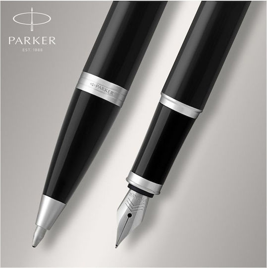 Parker IM Duo Pen Set Ballpoint Medium with Fountain Pen Medium made of Steel Laque Black CT in a case
